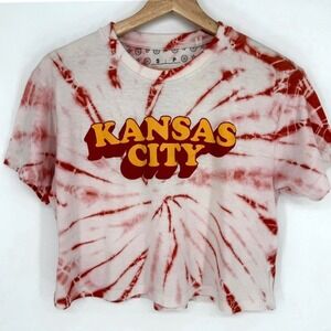 Kansas City Chiefs Tie Dye Psychedelic Crop Top Red White Womens S KC Football